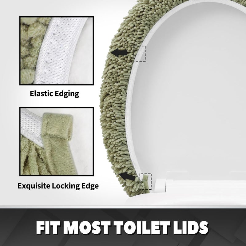 TREETONE Shaggy Chenille Bathroom Toilet Lid Cover, Ultra Soft Plush Seat Covers, Fluffy Absorbent, 19x21 Inches, Standard Toilet Lids for Bathroom Machine Wash & Dry, Sage Green - Image 3